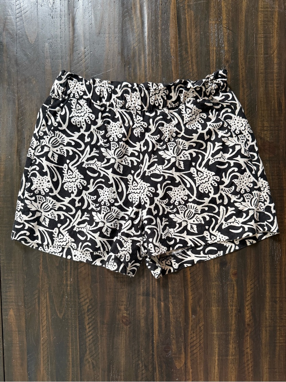 Loft Shorts Black White Boho Pull On High Rise Pockets Women’s S Linen Blend